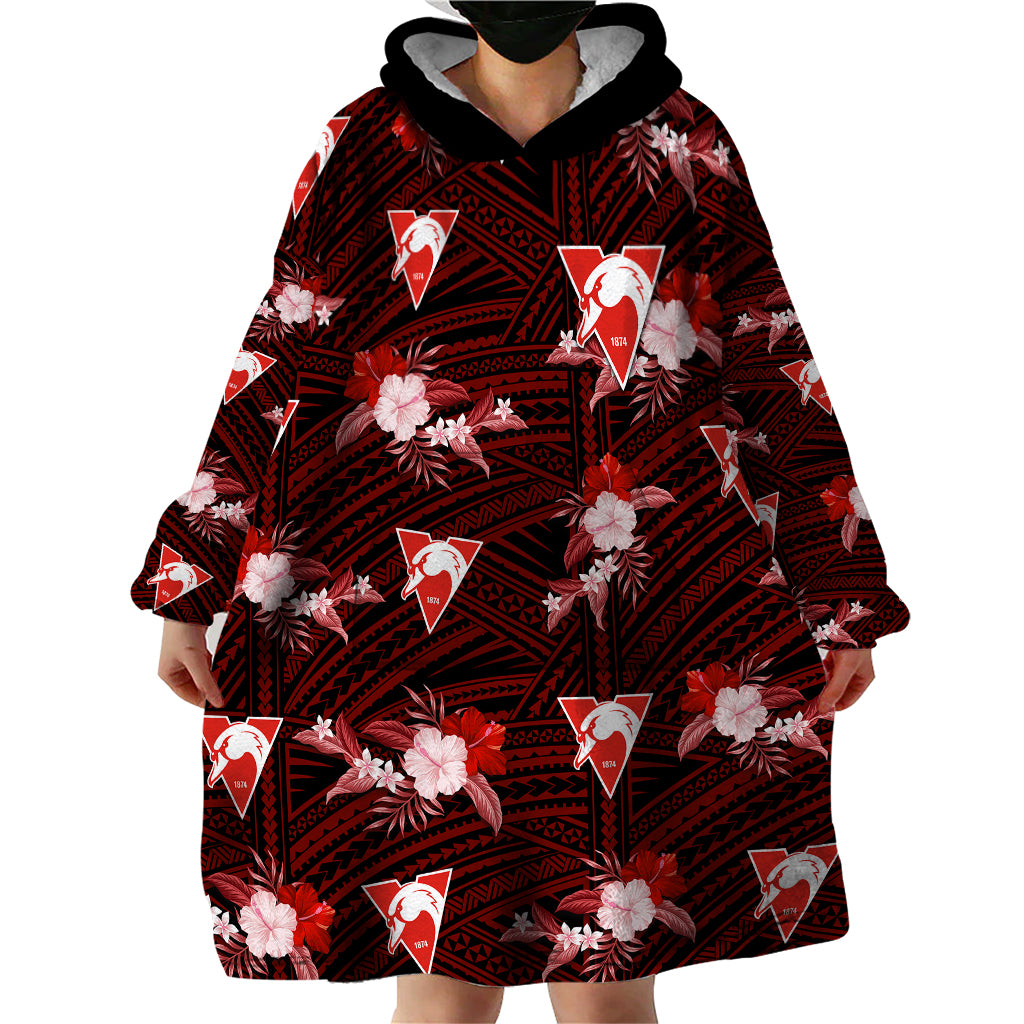 custom-text-and-number-sydney-swans-football-wearable-blanket-hoodie-polynesian-tribal-mix-tropical-hawaiian-style