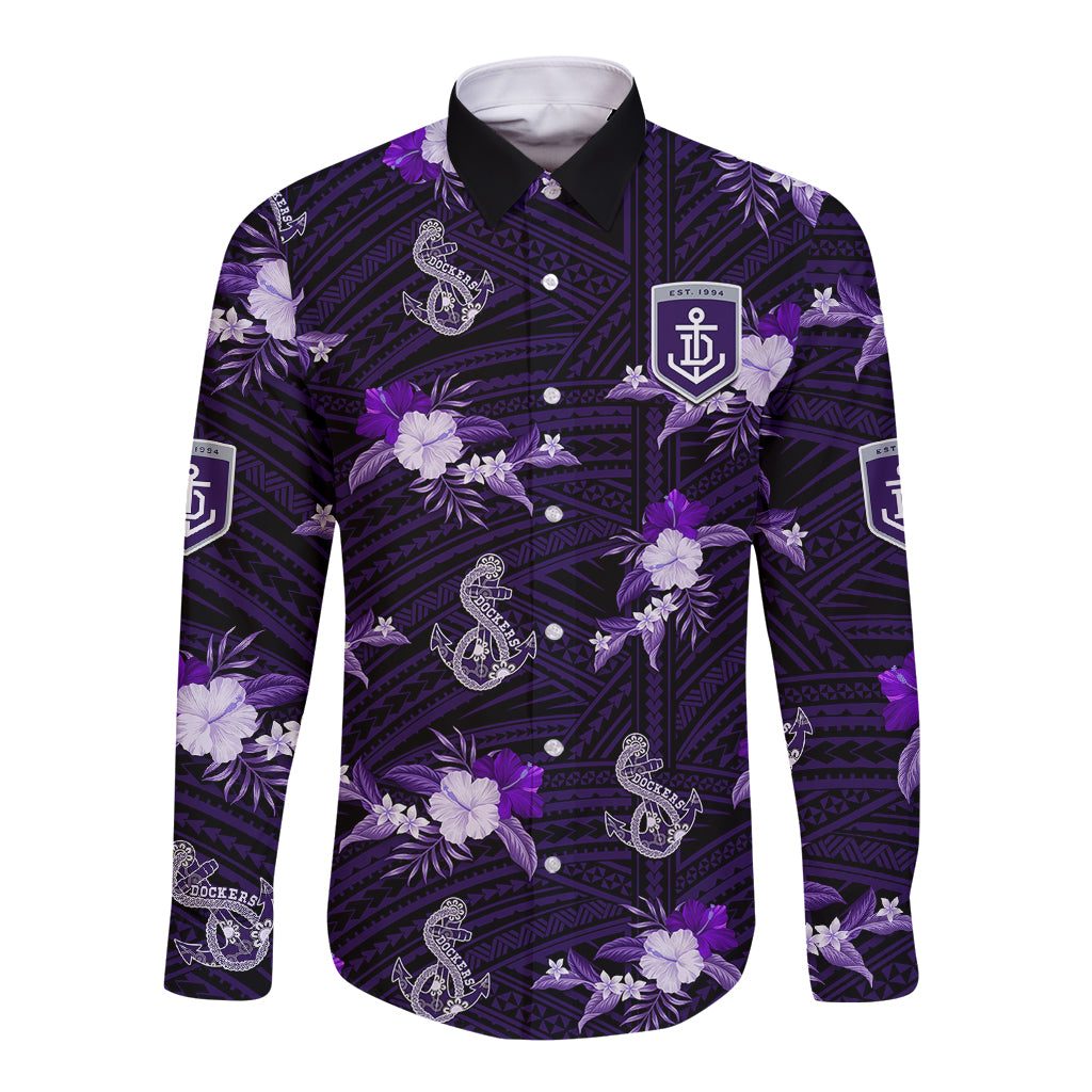 custom-text-and-number-dockers-football-long-sleeve-button-shirt-polynesian-tribal-mix-tropical-hawaiian-style