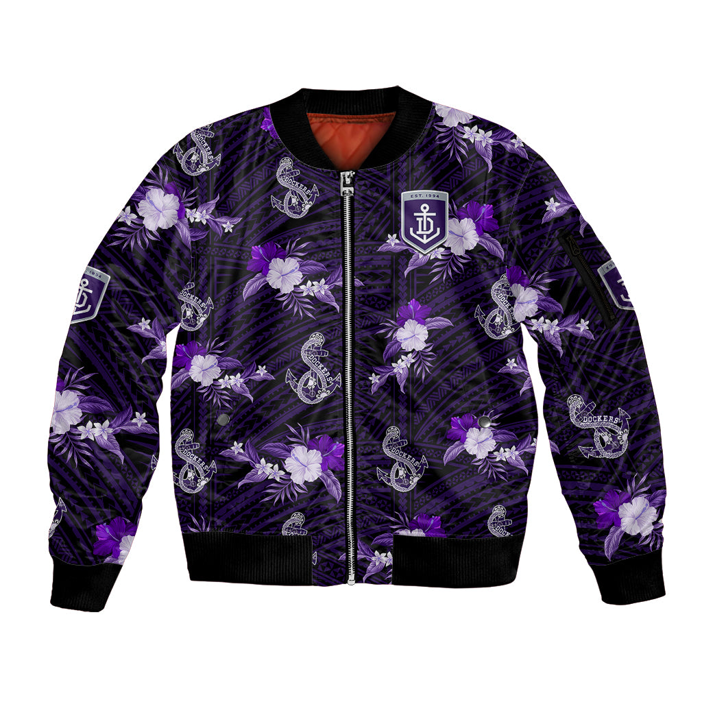 custom-text-and-number-dockers-football-sleeve-zip-bomber-jacket-polynesian-tribal-mix-tropical-hawaiian-style