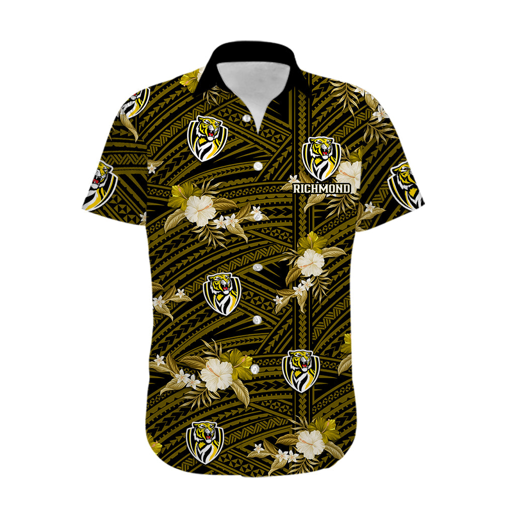 custom-text-and-number-richmond-football-hawaiian-shirt-polynesian-tribal-mix-tropical-hawaiian-style