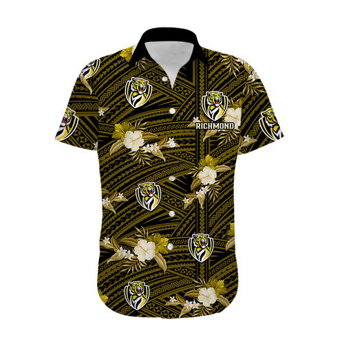 custom-text-and-number-richmond-football-hawaiian-shirt-polynesian-tribal-mix-tropical-hawaiian-style