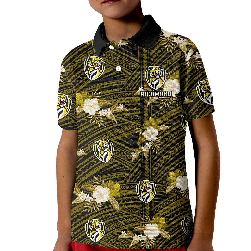 custom-text-and-number-richmond-football-kid-polo-shirt-polynesian-tribal-mix-tropical-hawaiian-style