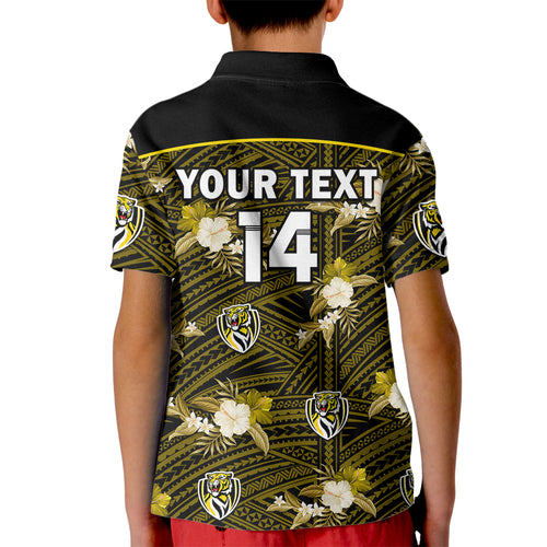 custom-text-and-number-richmond-football-kid-polo-shirt-polynesian-tribal-mix-tropical-hawaiian-style