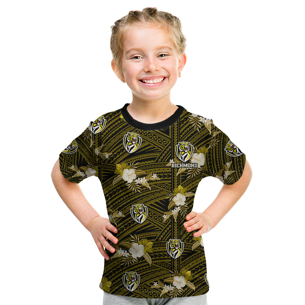 custom-text-and-number-richmond-football-kid-t-shirt-polynesian-tribal-mix-tropical-hawaiian-style