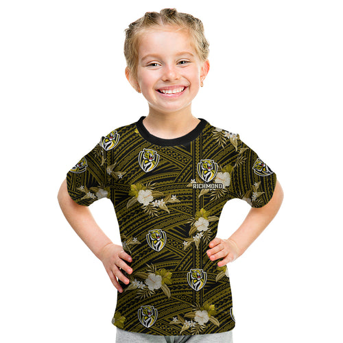 custom-text-and-number-richmond-football-kid-t-shirt-polynesian-tribal-mix-tropical-hawaiian-style