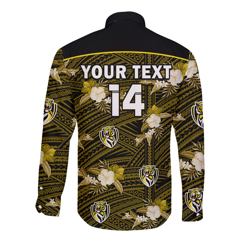 custom-text-and-number-richmond-football-long-sleeve-button-shirt-polynesian-tribal-mix-tropical-hawaiian-style