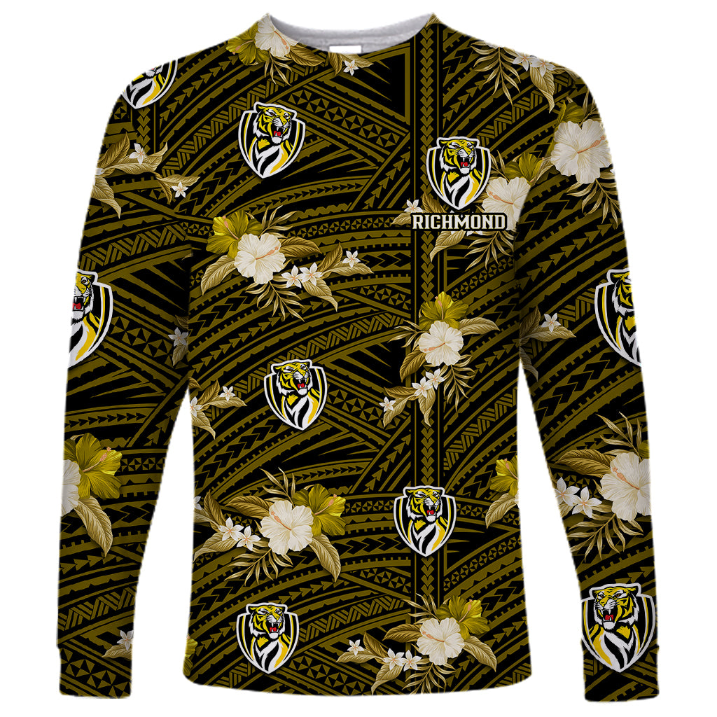 custom-text-and-number-richmond-football-long-sleeve-shirt-polynesian-tribal-mix-tropical-hawaiian-style