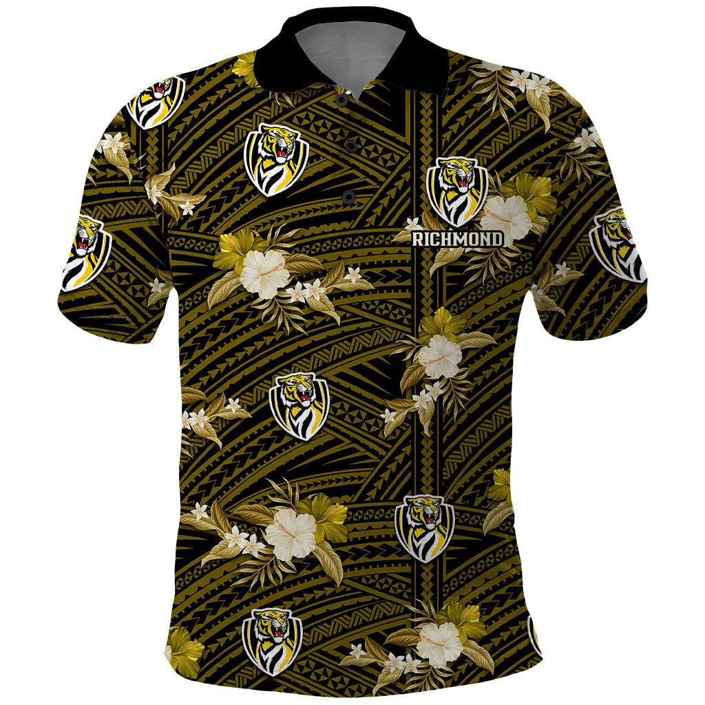 custom-text-and-number-richmond-football-polo-shirt-polynesian-tribal-mix-tropical-hawaiian-style