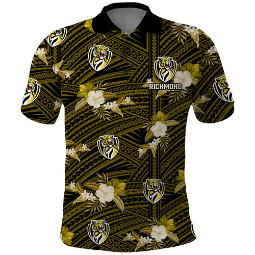 custom-text-and-number-richmond-football-polo-shirt-polynesian-tribal-mix-tropical-hawaiian-style
