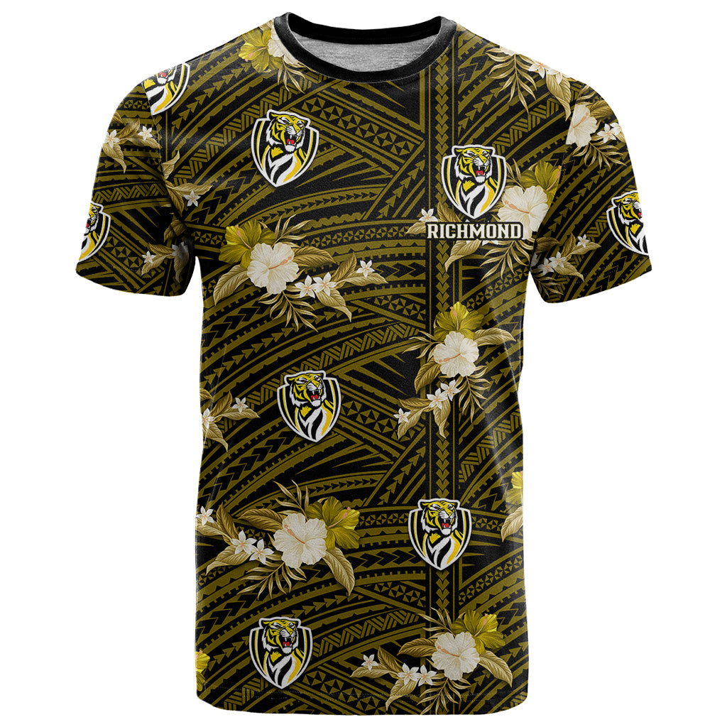 custom-text-and-number-richmond-football-t-shirt-polynesian-tribal-mix-tropical-hawaiian-style