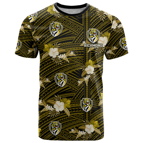 custom-text-and-number-richmond-football-t-shirt-polynesian-tribal-mix-tropical-hawaiian-style