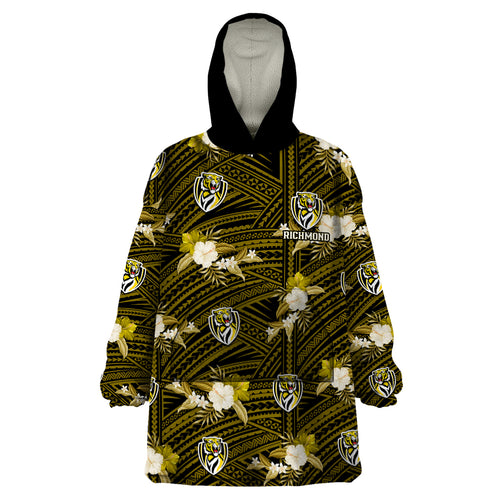 custom-text-and-number-richmond-football-wearable-blanket-hoodie-polynesian-tribal-mix-tropical-hawaiian-style