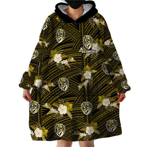 custom-text-and-number-richmond-football-wearable-blanket-hoodie-polynesian-tribal-mix-tropical-hawaiian-style