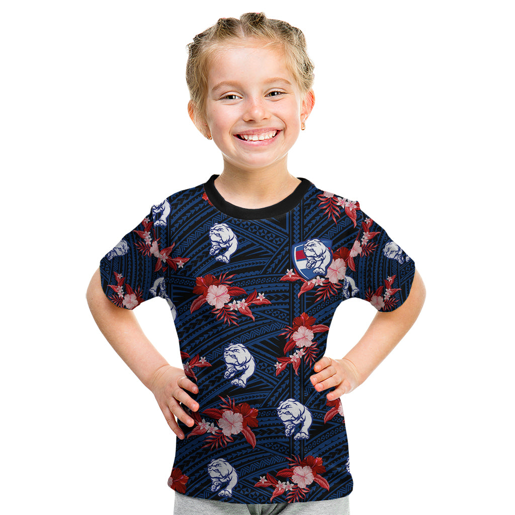 custom-text-and-number-western-bulldogs-football-kid-t-shirt-polynesian-tribal-mix-tropical-hawaiian-style