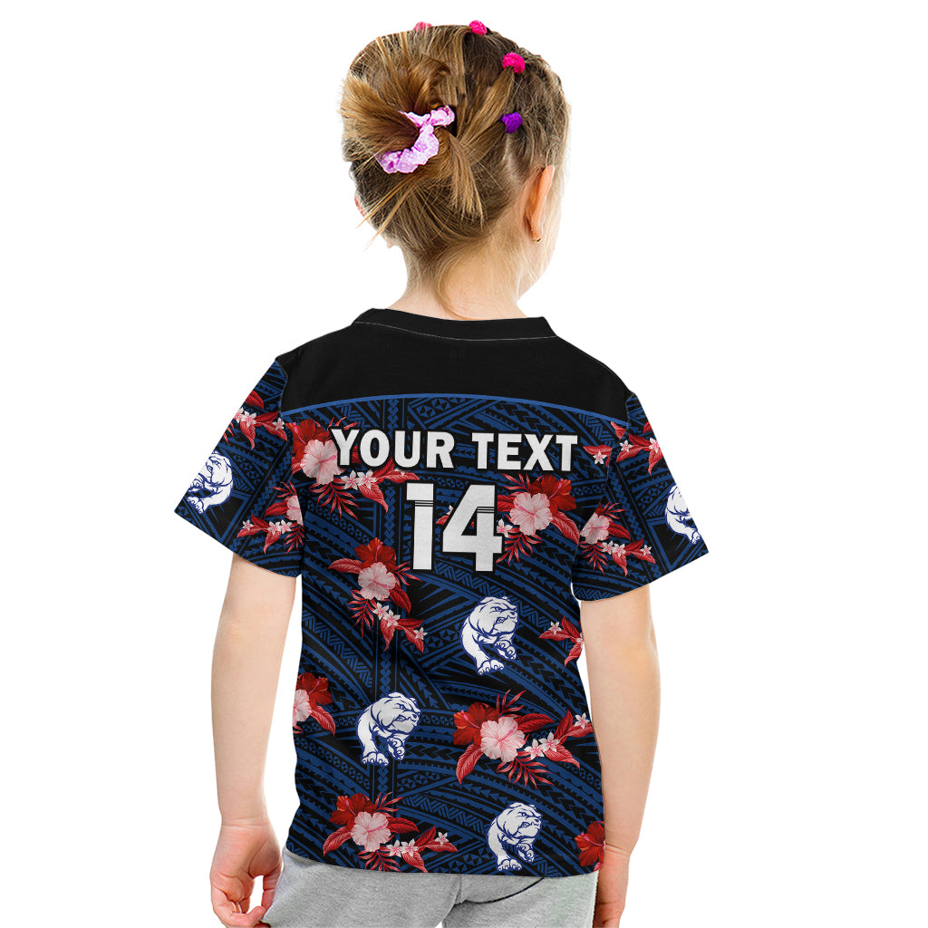custom-text-and-number-western-bulldogs-football-kid-t-shirt-polynesian-tribal-mix-tropical-hawaiian-style