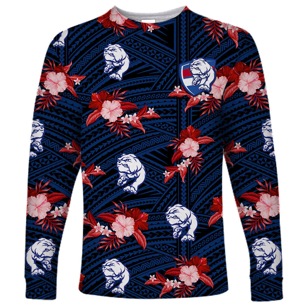 custom-text-and-number-western-bulldogs-football-long-sleeve-shirt-polynesian-tribal-mix-tropical-hawaiian-style