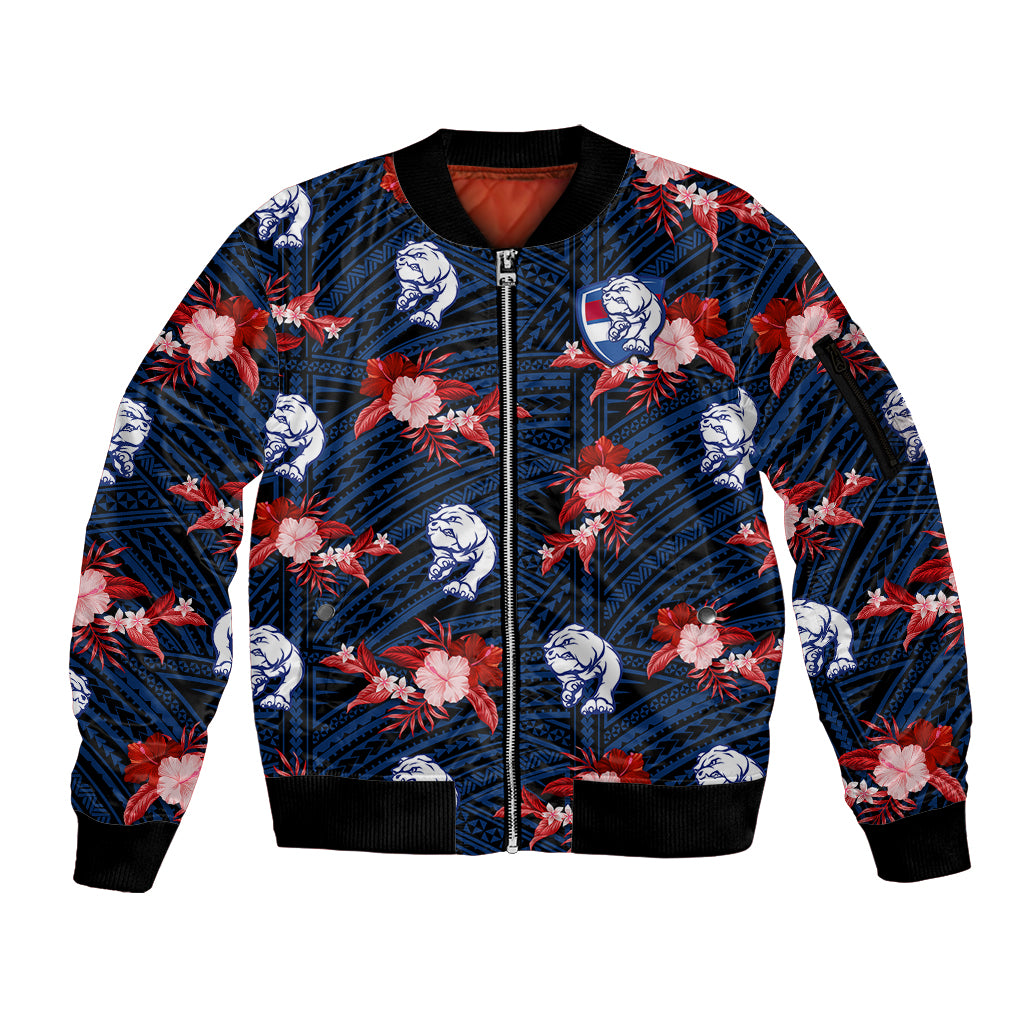 custom-text-and-number-western-bulldogs-football-sleeve-zip-bomber-jacket-polynesian-tribal-mix-tropical-hawaiian-style