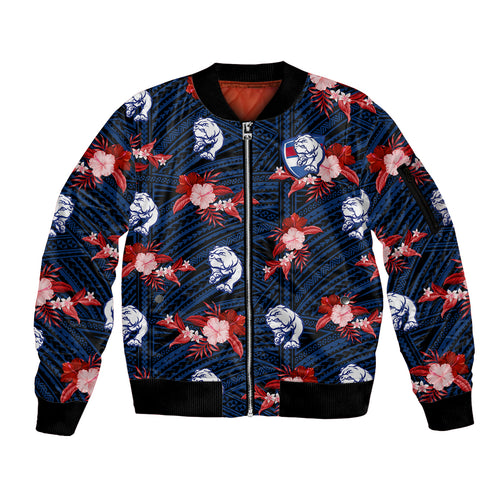 custom-text-and-number-western-bulldogs-football-sleeve-zip-bomber-jacket-polynesian-tribal-mix-tropical-hawaiian-style