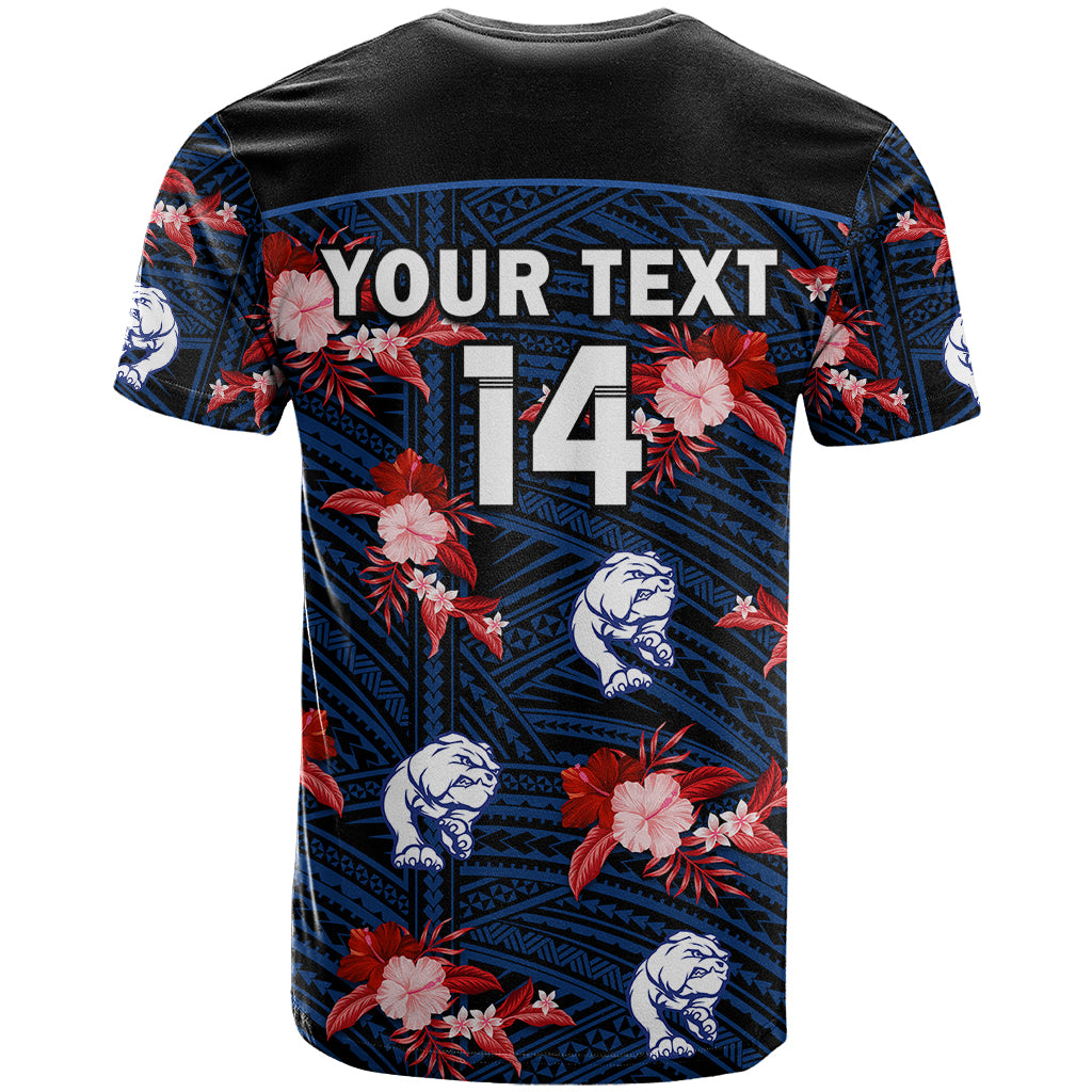 custom-text-and-number-western-bulldogs-football-t-shirt-polynesian-tribal-mix-tropical-hawaiian-style