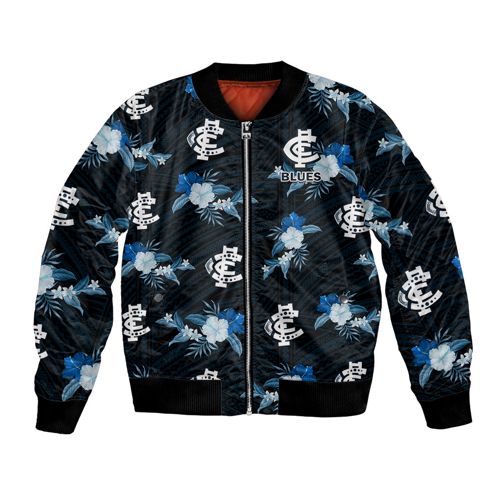 custom-text-and-number-carlton-football-bomber-jacket-blues-polynesian-tribal-mix-tropical-hawaiian-style