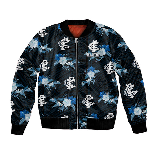 custom-text-and-number-carlton-football-bomber-jacket-blues-polynesian-tribal-mix-tropical-hawaiian-style