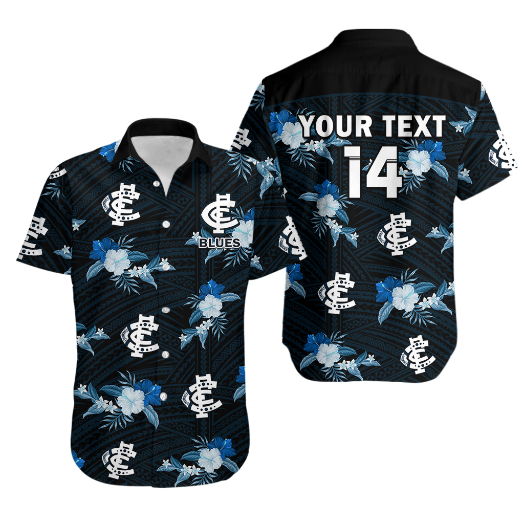 custom-text-and-number-carlton-football-hawaiian-shirt-blues-polynesian-tribal-mix-tropical-hawaiian-style