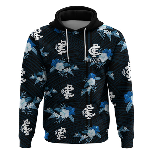 custom-text-and-number-carlton-football-hoodie-blues-polynesian-tribal-mix-tropical-hawaiian-style