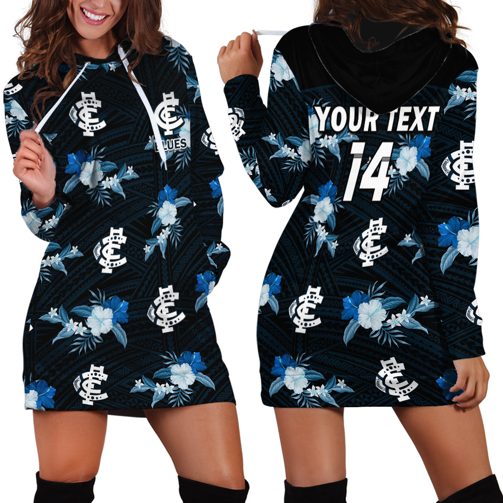 custom-text-and-number-carlton-football-hoodie-dress-blues-polynesian-tribal-mix-tropical-hawaiian-style