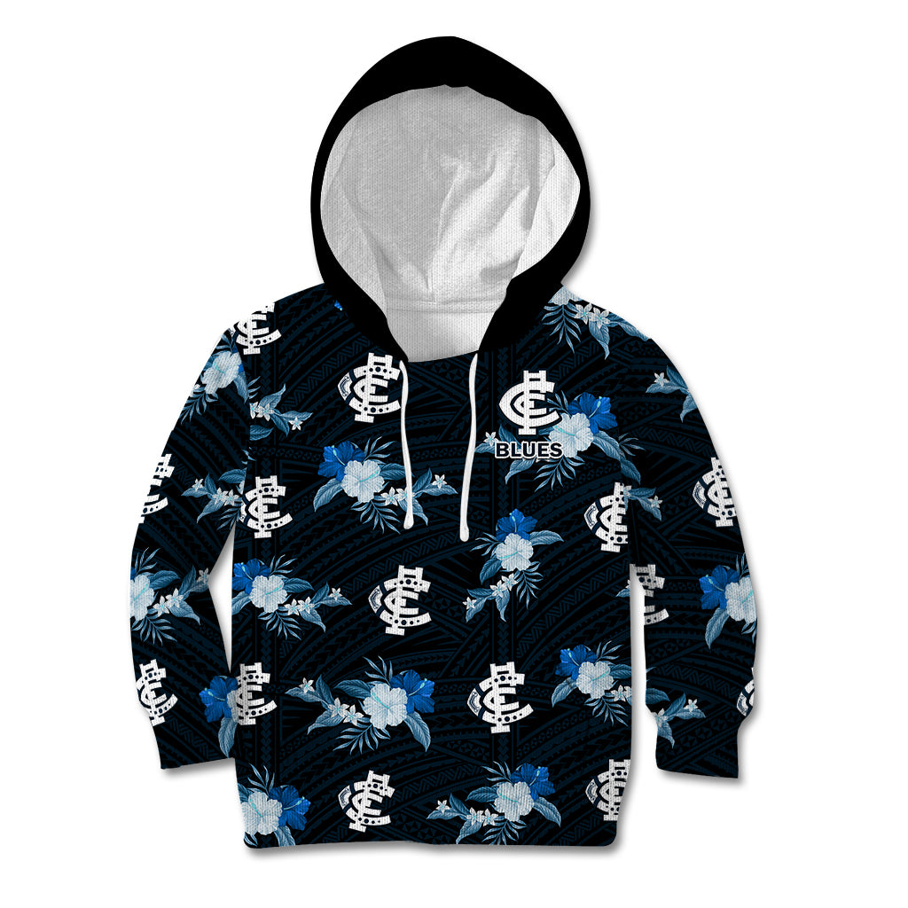 custom-text-and-number-carlton-football-kid-hoodie-blues-polynesian-tribal-mix-tropical-hawaiian-style