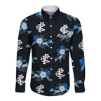 custom-text-and-number-carlton-football-long-sleeve-button-shirt-blues-polynesian-tribal-mix-tropical-hawaiian-style