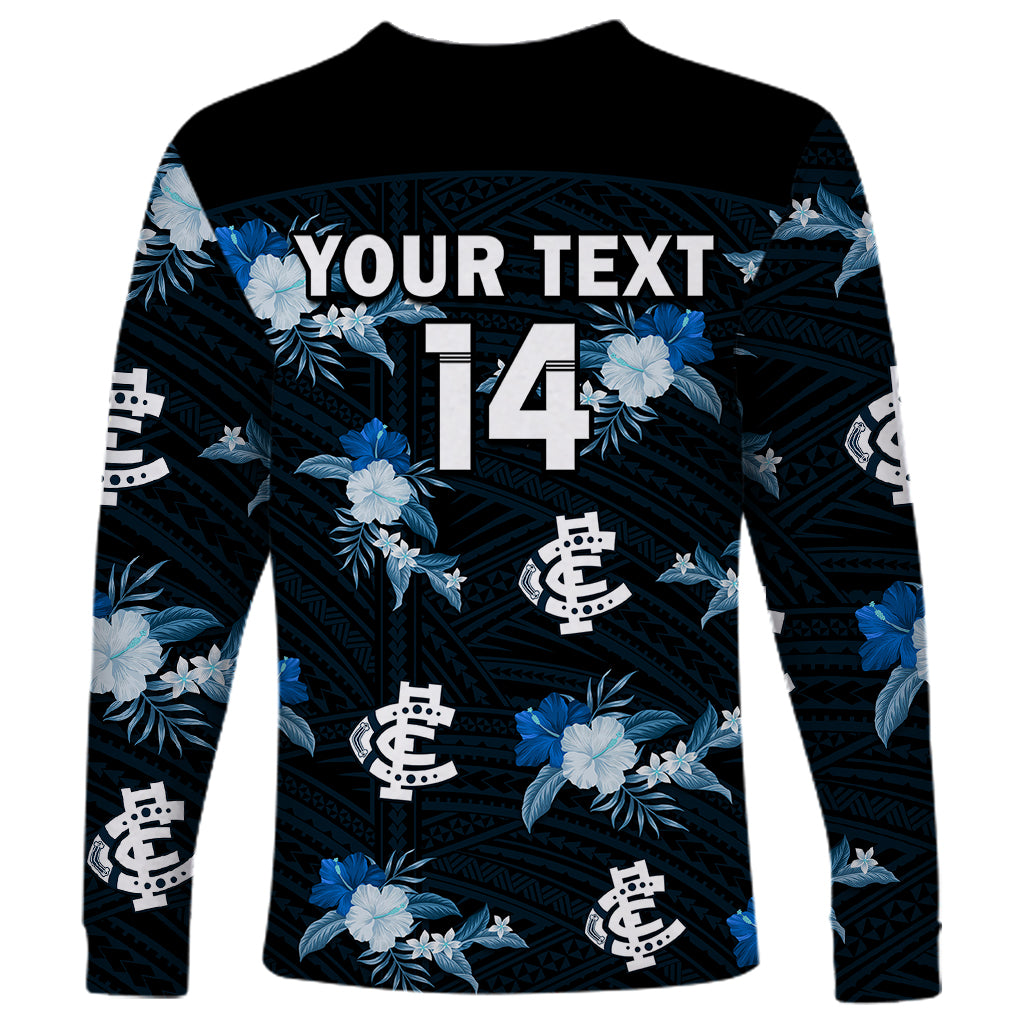 custom-text-and-number-carlton-football-long-sleeve-shirt-blues-polynesian-tribal-mix-tropical-hawaiian-style
