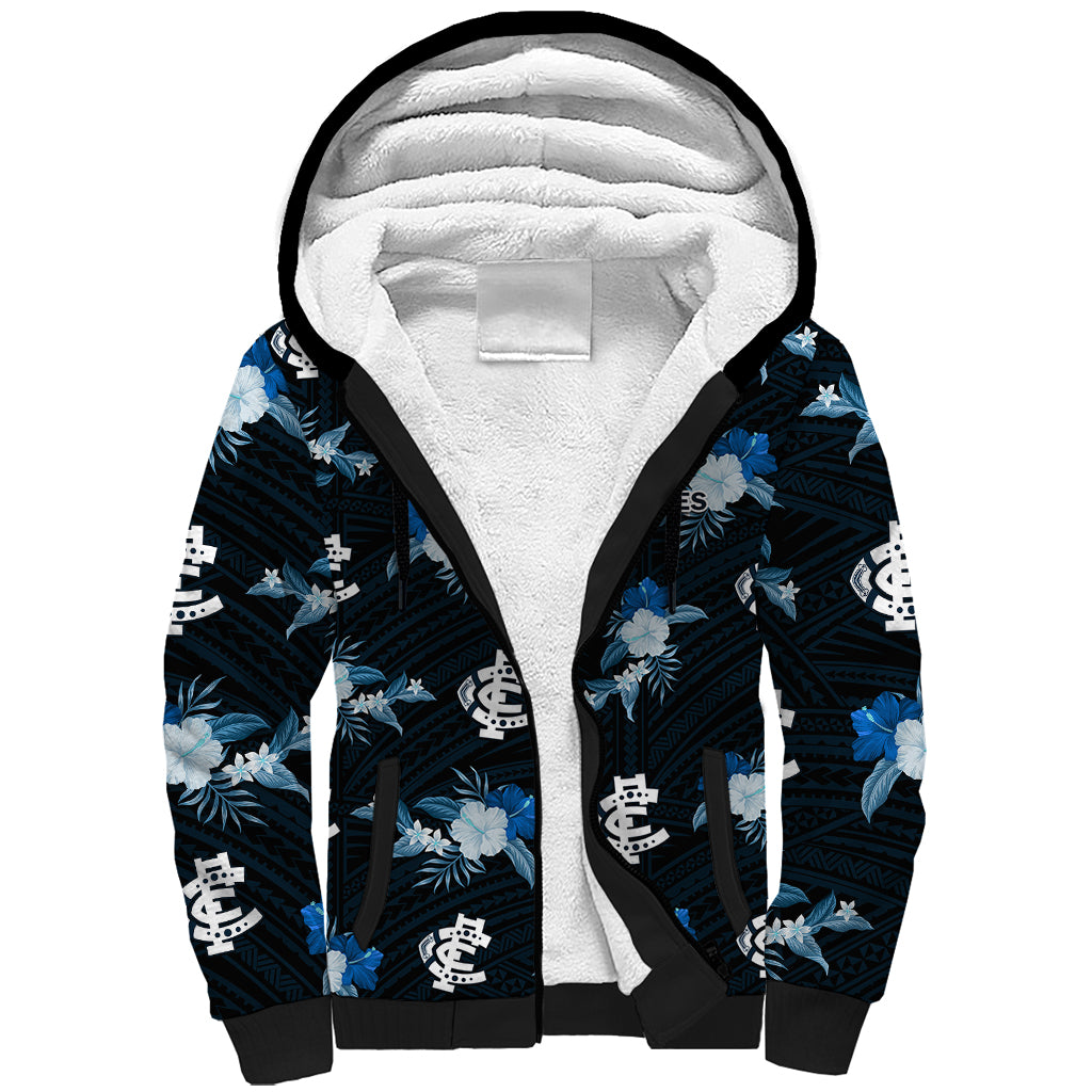 custom-text-and-number-carlton-football-sherpa-hoodie-blues-polynesian-tribal-mix-tropical-hawaiian-style