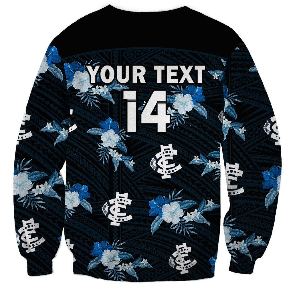 custom-text-and-number-carlton-football-sweatshirt-blues-polynesian-tribal-mix-tropical-hawaiian-style