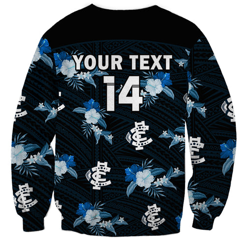 custom-text-and-number-carlton-football-sweatshirt-blues-polynesian-tribal-mix-tropical-hawaiian-style