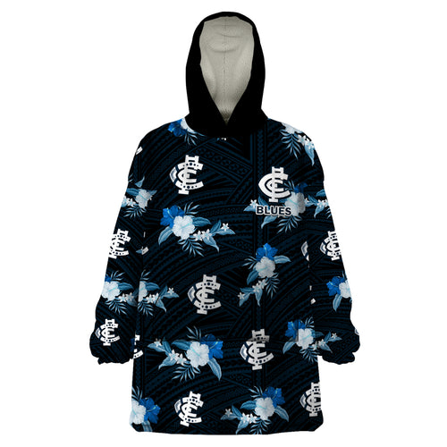 custom-text-and-number-carlton-football-wearable-blanket-hoodie-blues-polynesian-tribal-mix-tropical-hawaiian-style