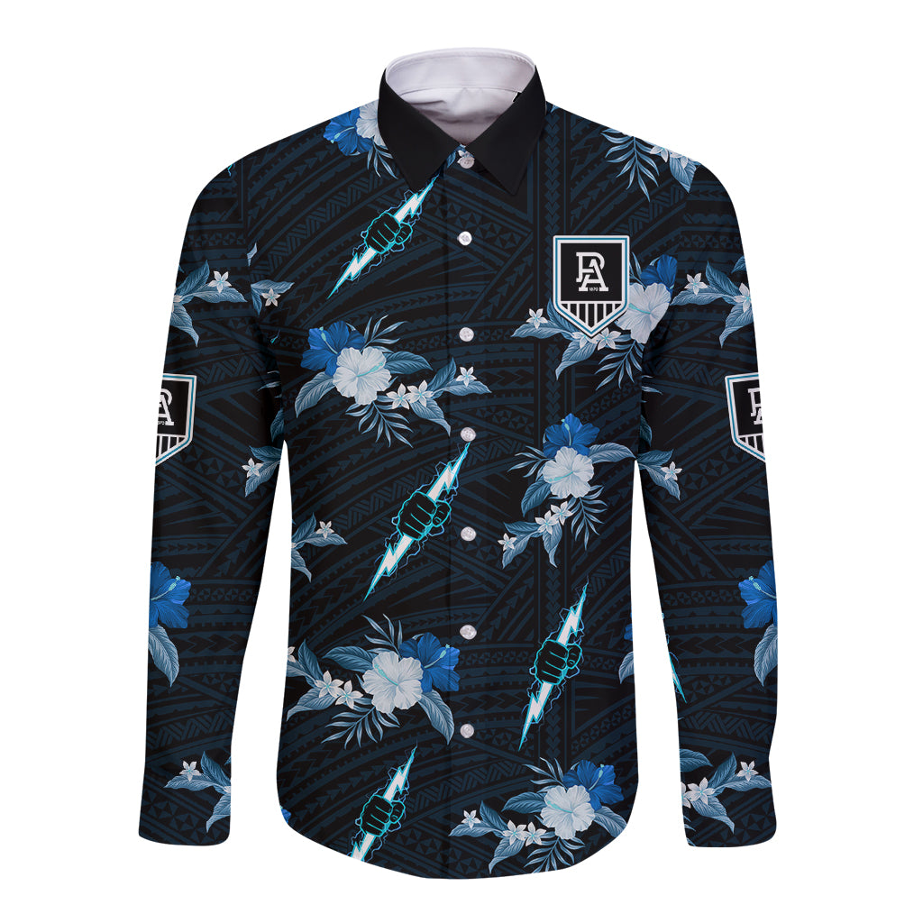 custom-text-and-number-port-adelaide-football-long-sleeve-button-shirt-power-polynesian-tribal-mix-tropical-hawaiian-style