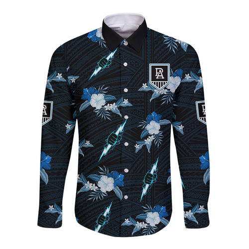 custom-text-and-number-port-adelaide-football-long-sleeve-button-shirt-power-polynesian-tribal-mix-tropical-hawaiian-style