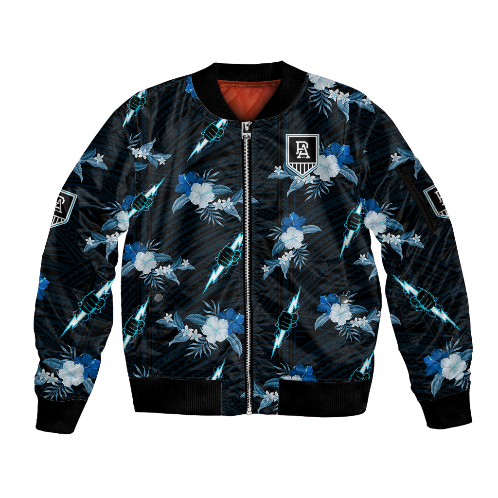custom-text-and-number-port-adelaide-football-sleeve-zip-bomber-jacket-power-polynesian-tribal-mix-tropical-hawaiian-style