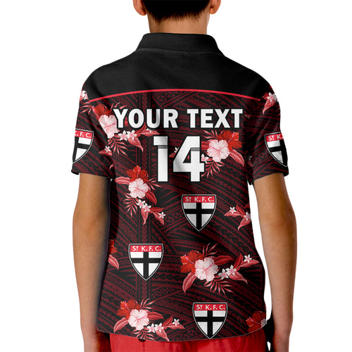 custom-text-and-number-st-kilda-football-kid-polo-shirt-saints-polynesian-tribal-mix-tropical-hawaiian-style