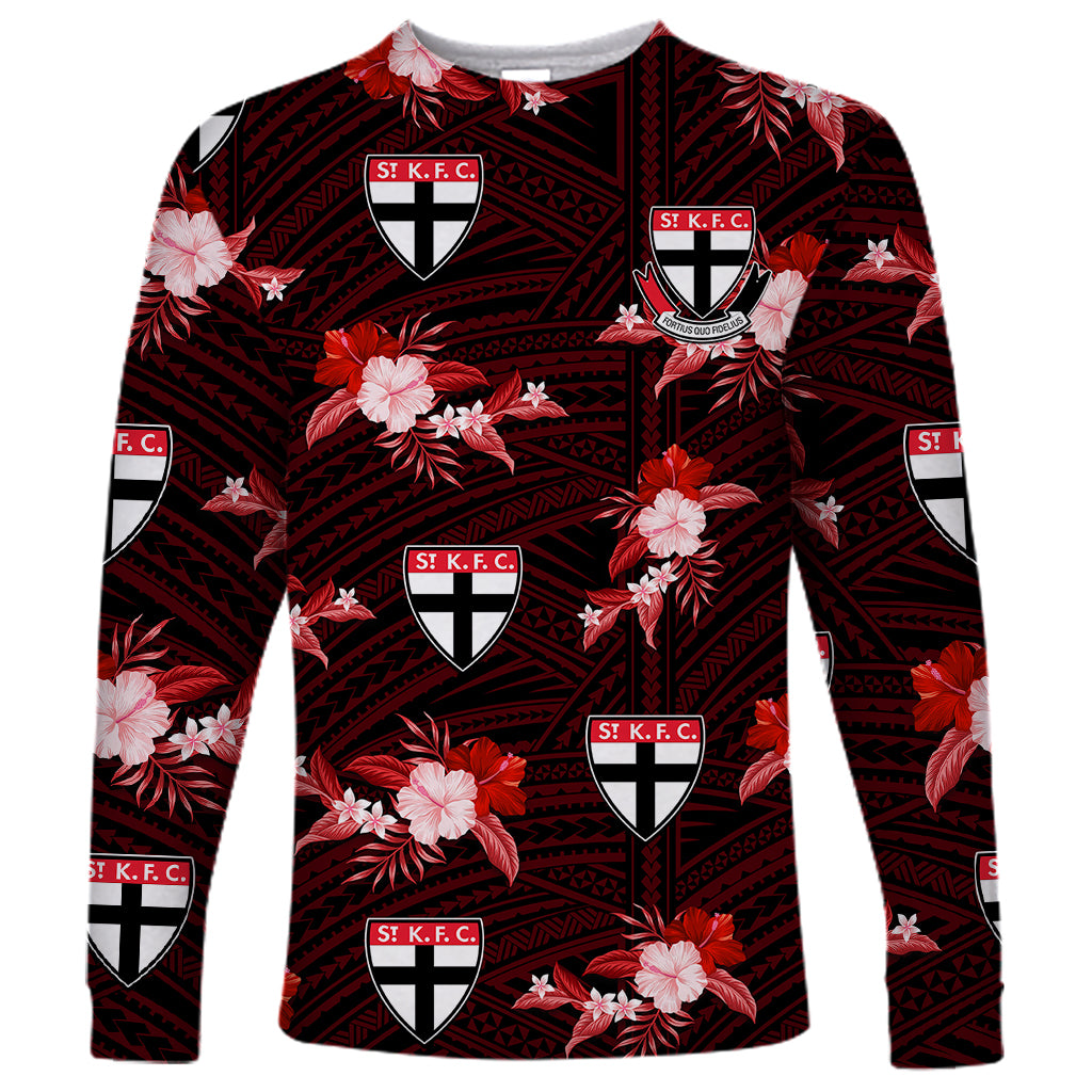 custom-text-and-number-st-kilda-football-long-sleeve-shirt-saints-polynesian-tribal-mix-tropical-hawaiian-style