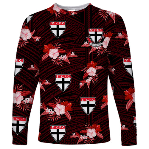 custom-text-and-number-st-kilda-football-long-sleeve-shirt-saints-polynesian-tribal-mix-tropical-hawaiian-style