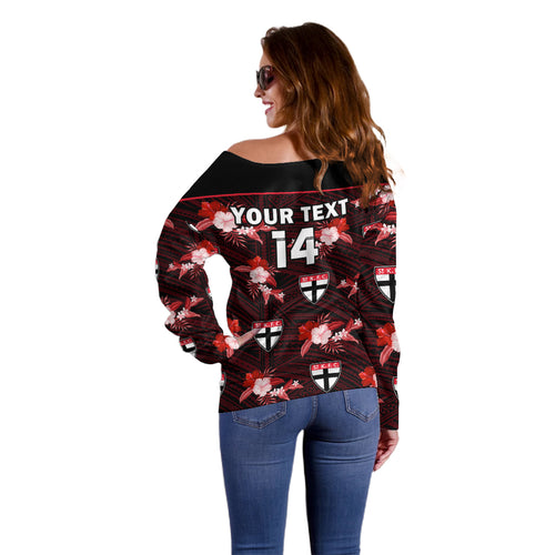custom-text-and-number-st-kilda-football-off-shoulder-sweater-saints-polynesian-tribal-mix-tropical-hawaiian-style