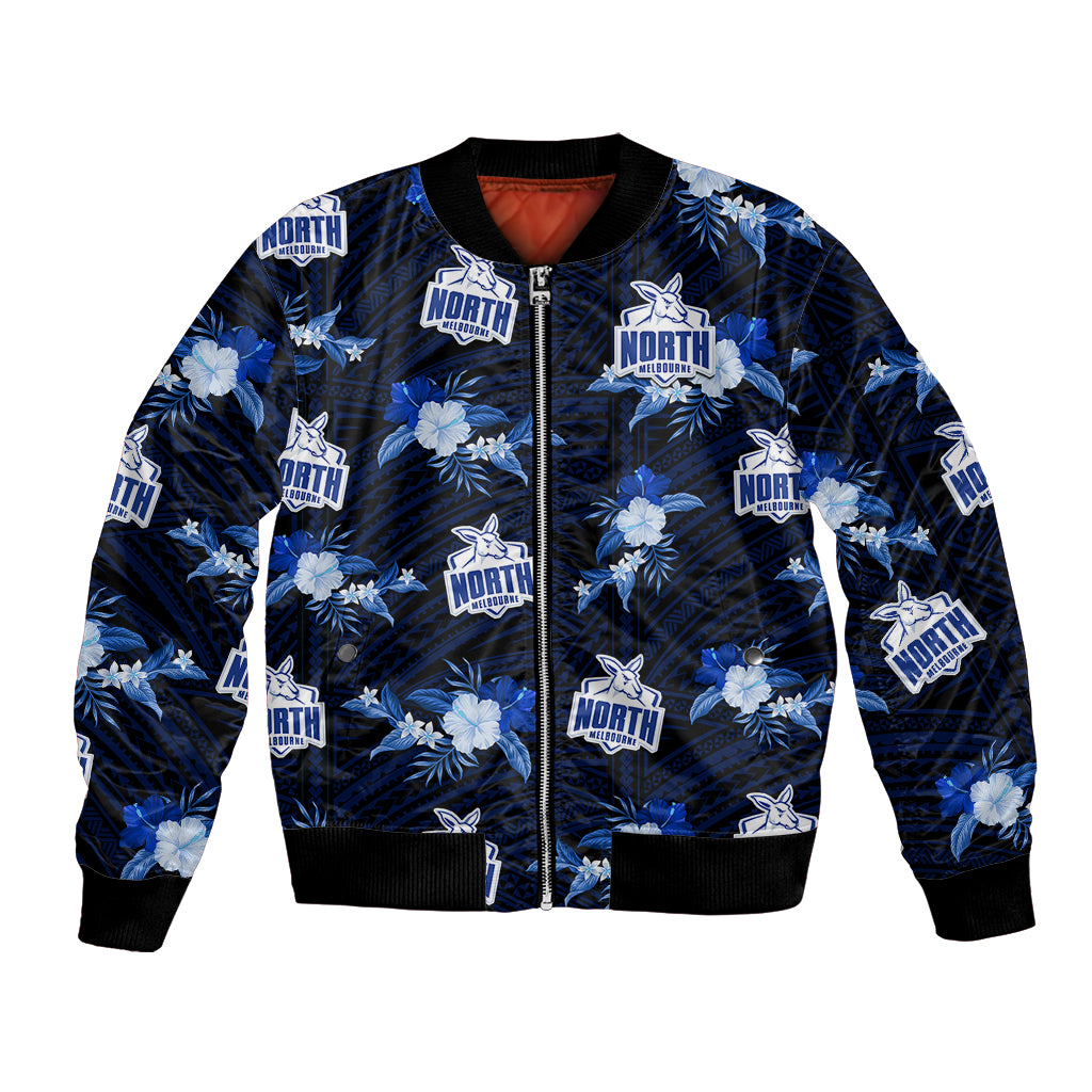 custom-text-and-number-north-melbourne-football-bomber-jacket-kangaroos-polynesian-tribal-mix-tropical-hawaiian-style