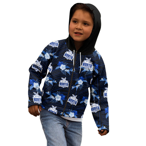 custom-text-and-number-north-melbourne-football-kid-hoodie-kangaroos-polynesian-tribal-mix-tropical-hawaiian-style
