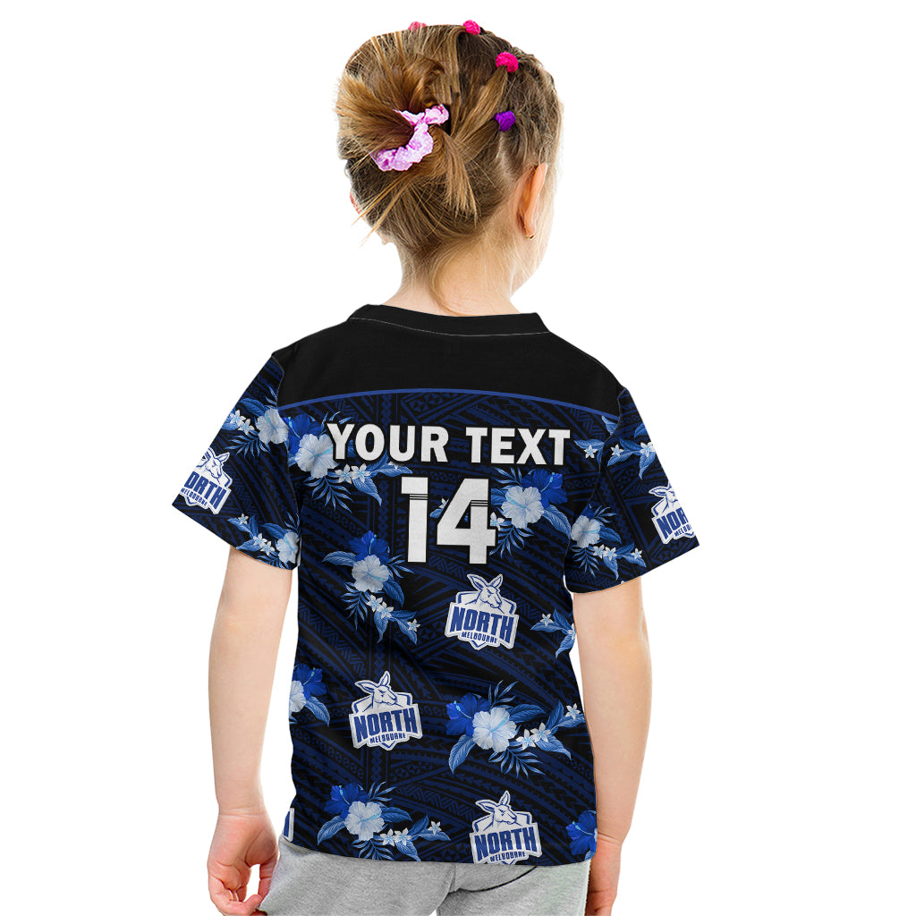 custom-text-and-number-north-melbourne-football-kid-t-shirt-kangaroos-polynesian-tribal-mix-tropical-hawaiian-style