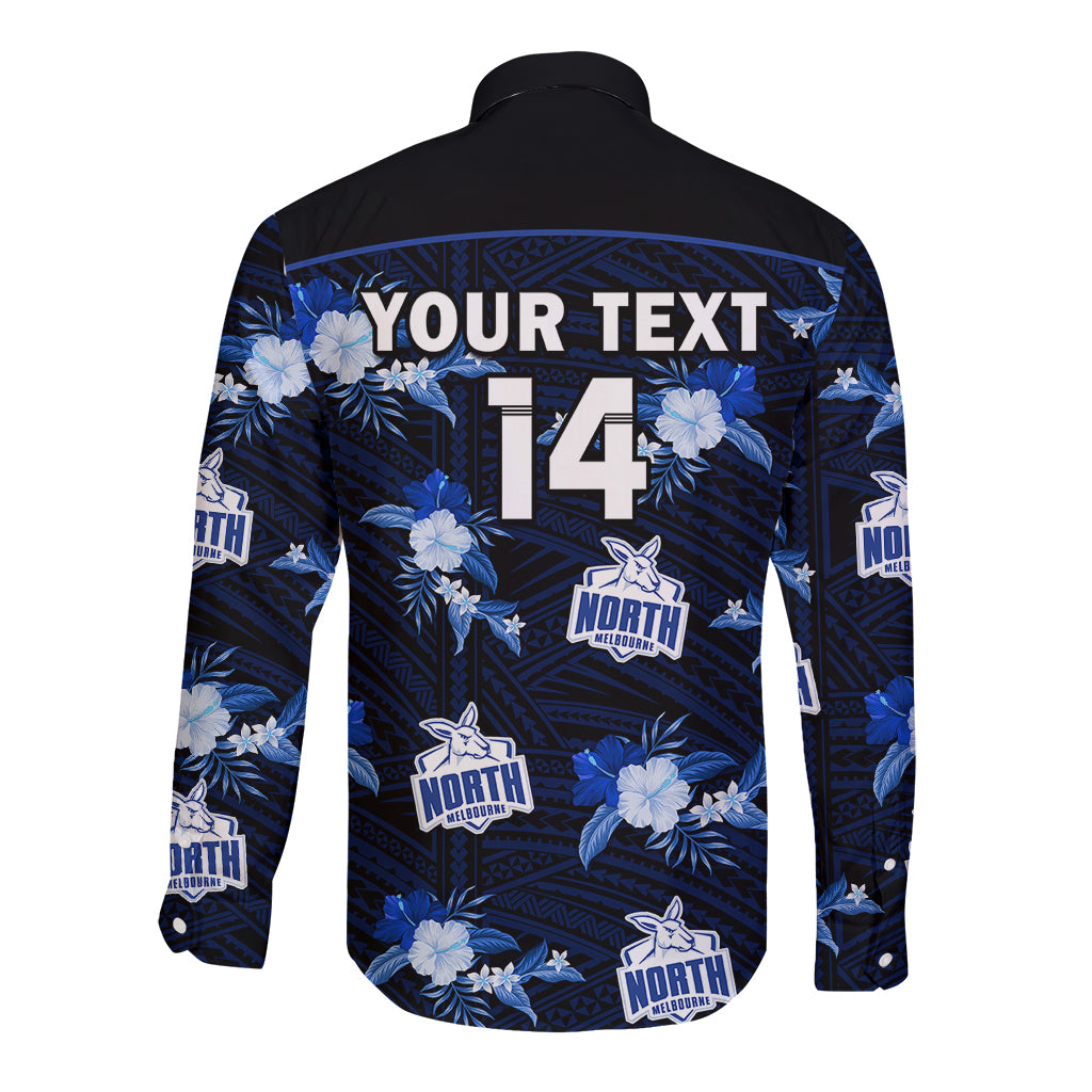 custom-text-and-number-north-melbourne-football-long-sleeve-button-shirt-kangaroos-polynesian-tribal-mix-tropical-hawaiian-style