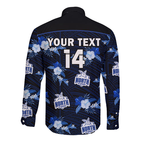 custom-text-and-number-north-melbourne-football-long-sleeve-button-shirt-kangaroos-polynesian-tribal-mix-tropical-hawaiian-style