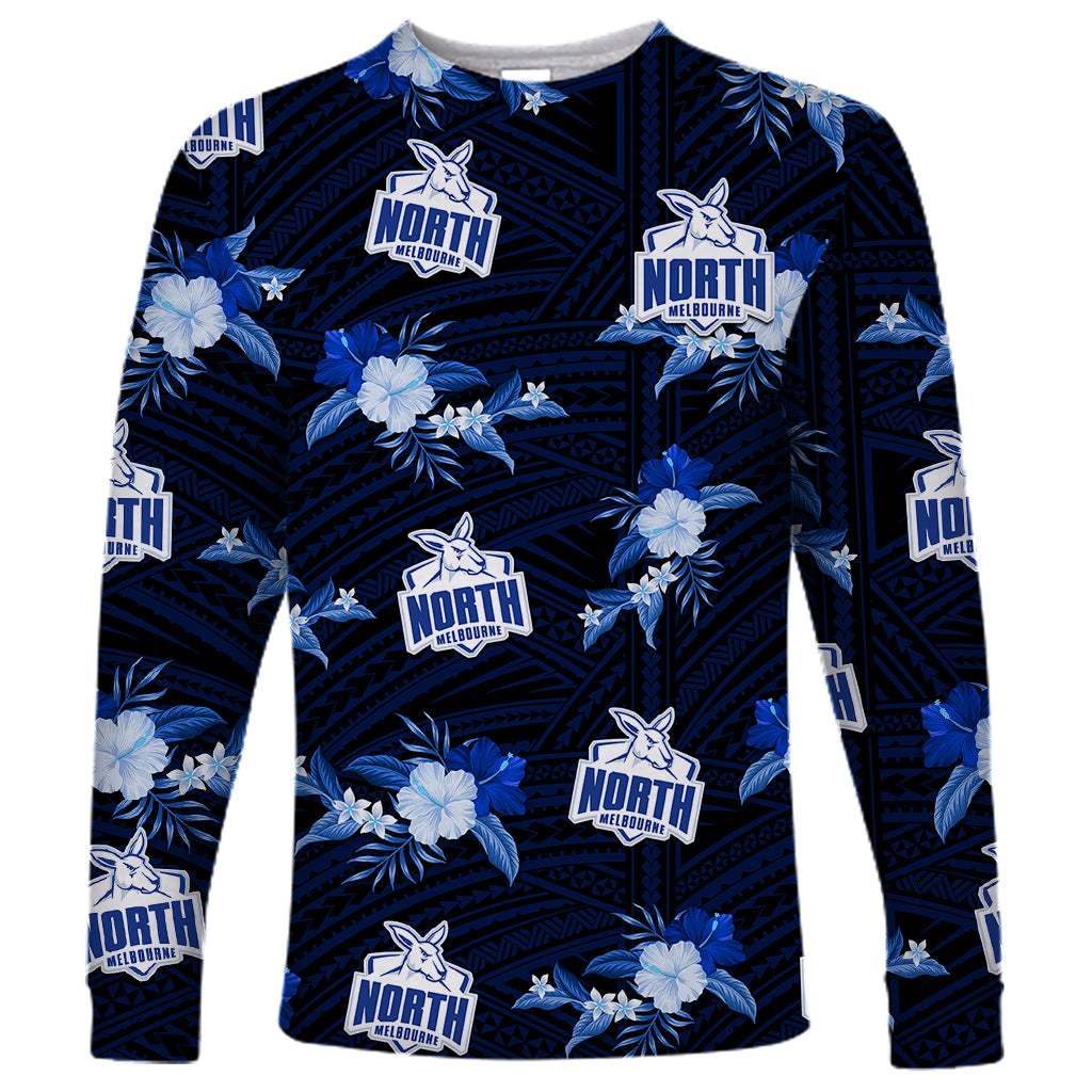 custom-text-and-number-north-melbourne-football-long-sleeve-shirt-kangaroos-polynesian-tribal-mix-tropical-hawaiian-style