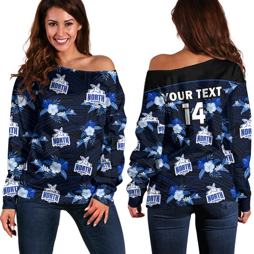 custom-text-and-number-north-melbourne-football-off-shoulder-sweater-kangaroos-polynesian-tribal-mix-tropical-hawaiian-style