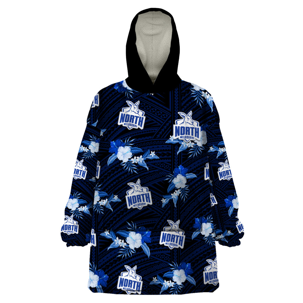 custom-text-and-number-north-melbourne-football-wearable-blanket-hoodie-kangaroos-polynesian-tribal-mix-tropical-hawaiian-style